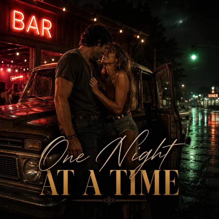 One Night at a Time single artwork: a couple at a neon-lit country bar